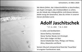 Traueranzeige von Adolf Jaschitschek von Schwäbische Post