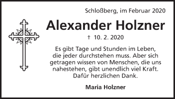 Traueranzeige von Alexander Holzner von Bopfinger Stadtanzeiger