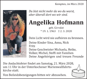 Traueranzeige von Angelik Hofman von Amtsblatt_Oko