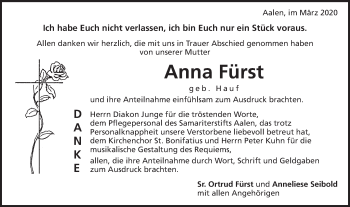 Traueranzeige von Anna Fürst von Schwäbische Post