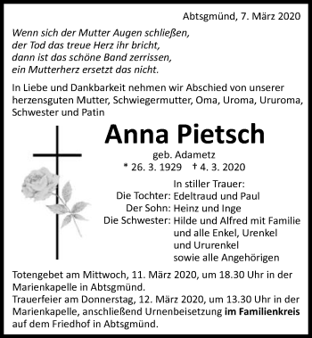 Traueranzeige von Anna Pietsch von Schwäbische Post