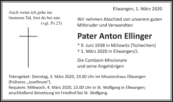 Traueranzeige von Anton Ellinger von Schwäbische Post