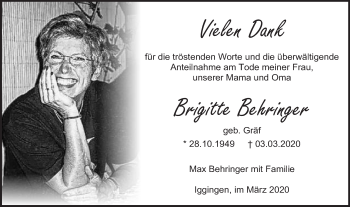 Traueranzeige von Brigitte Behringer