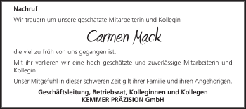 Traueranzeige von Camen Mack von Gmünder Tagespost