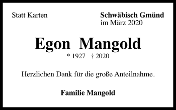 Traueranzeige von Egon Mangold von Gmünder Tagespost