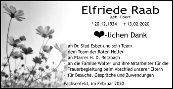 Traueranzeige von Elfriede Raab von Schwäbische Post