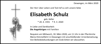 Traueranzeige von Elisabeth Schulz von Schwäbische Post