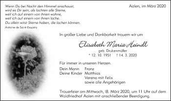 Traueranzeige von Elisabeth Maria Heindl von Schwäbische Post