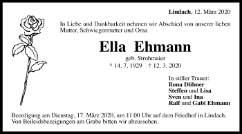 Traueranzeige von Ella Ehmann von Gmünder Tagespost