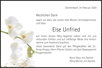 Traueranzeige von Else Unfried von Gmünder Tagespost