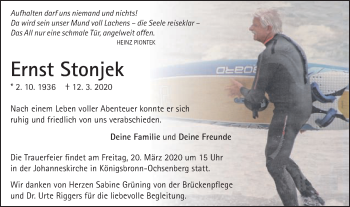 Traueranzeige von Ernst Stonjek von Schwäbische Post