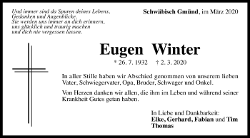 Traueranzeige von Eugen Winter von Gmünder Tagespost