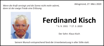 Traueranzeige von Ferdinand Kisch von Schwäbische Post