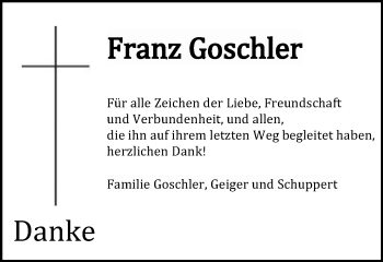 Traueranzeige von Franz Goschler von Gmünder Tagespost