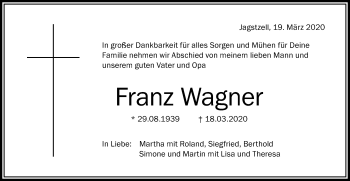 Traueranzeige von Franz Wagner von Schwäbische Post