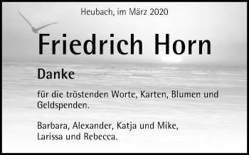 Traueranzeige von Friedrich Horn von Schwäbische Post