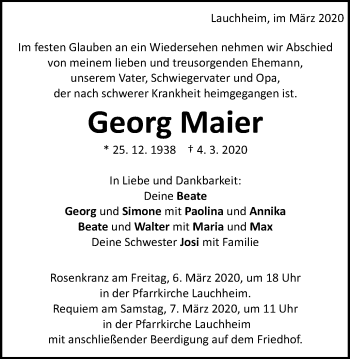 Traueranzeige von Georg Maier von Schwäbische Post
