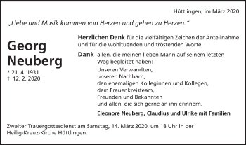 Traueranzeige von Georg Neuberg von Schwäbische Post