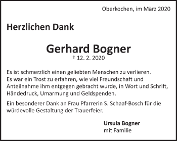 Traueranzeige von Gerhard Bogner von Amtsblatt_Oko