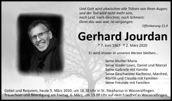 Traueranzeige von Gerhard Jourdan von Schwäbische Post