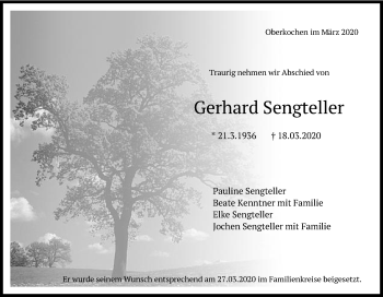 Traueranzeige von Gerhard Sengteller von Schwäbische Post