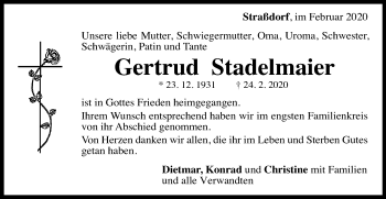 Traueranzeige von Gertrud Stadelmaier von Gmünder Tagespost