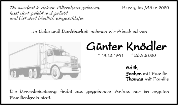 Traueranzeige von Günter Knödler von Gmünder Tagespost