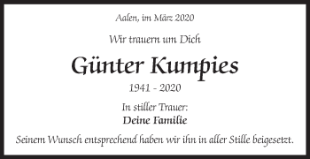 Traueranzeige von Günter Kumpies von Schwäbische Post