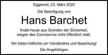 Traueranzeige von Hans Barchet