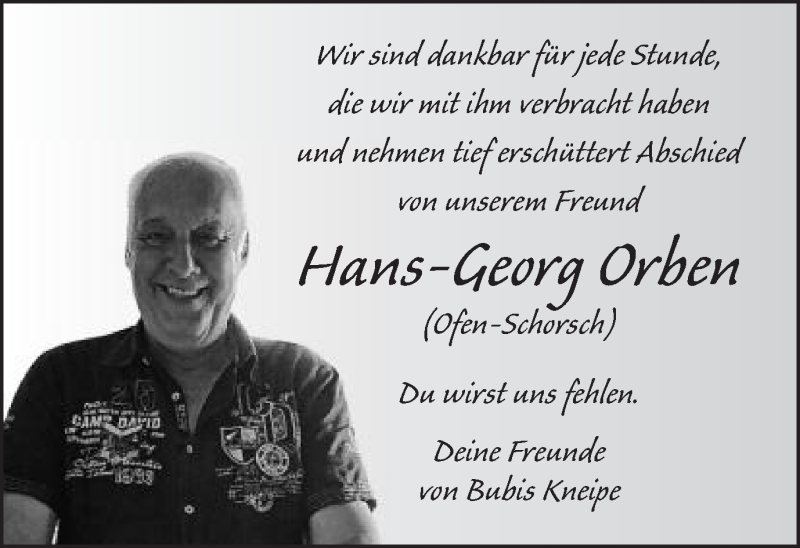  Traueranzeige für Hans-Georg Orben vom 11.03.2020 aus Schwäbische Post