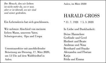 Traueranzeige von Harald Gross von Schwäbische Post