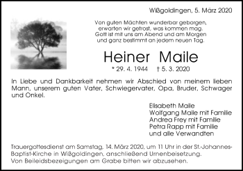 Traueranzeige von Heiner Maile von Gmünder Tagespost