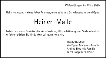 Traueranzeige von Heiner Maile von Gmünder Tagespost