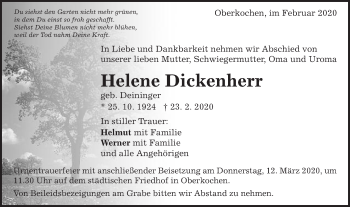 Traueranzeige von Helene Dickenherr von Schwäbische Post