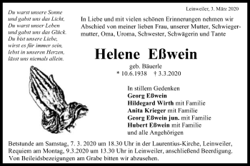 Traueranzeige von Helene Eßwein 