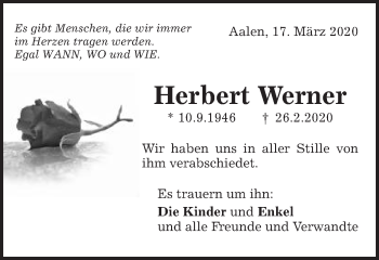 Traueranzeige von Herbert Werner von Schwäbische Post