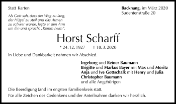 Traueranzeige von Horst Scharff von Schwäbische Post