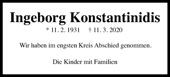 Traueranzeige von Ingeborg Konstantinidis von Gmünder Tagespost