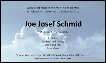 Traueranzeige von Joe Josef Schmid von Schwäbische Post