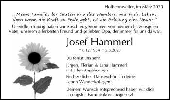 Traueranzeige von Josef Hammerl von Schwäbische Post