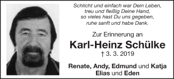 Traueranzeige von Karl-Heinz Schülke von Schwäbische Post