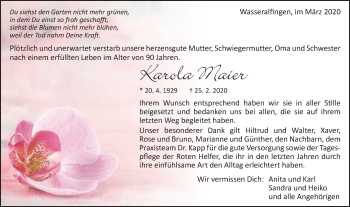 Traueranzeige von Karola Maier von Schwäbische Post