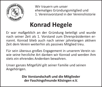 Traueranzeige von Konrad Hegele von Schwäbische Post