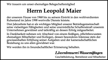 Traueranzeige von Leopold Maier von Schwäbische Post