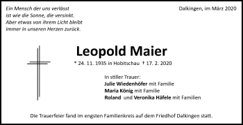 Traueranzeige von Leopold Maier von Schwäbische Post