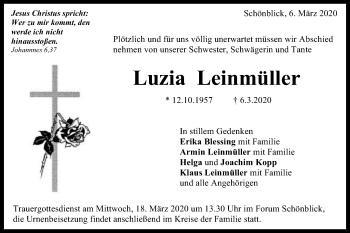 Traueranzeige von Luzia Leinmüller