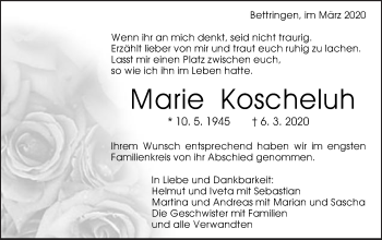 Traueranzeige von Marie Koscheluh von Gmünder Tagespost