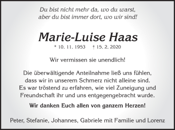 Traueranzeige von Marie-Luise Haas von Schwäbische Post