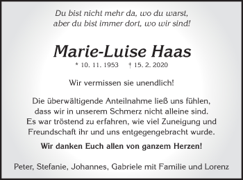 Traueranzeige von Marie-Luise Haas