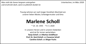 Traueranzeige von Marlene Scholl von Schwäbische Post